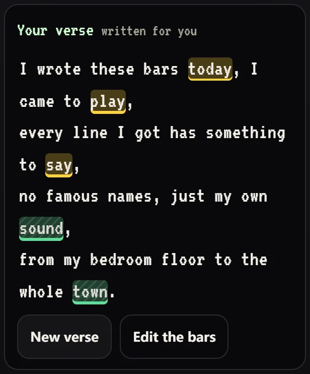 A verse about yourself, with the rhyming words highlighted